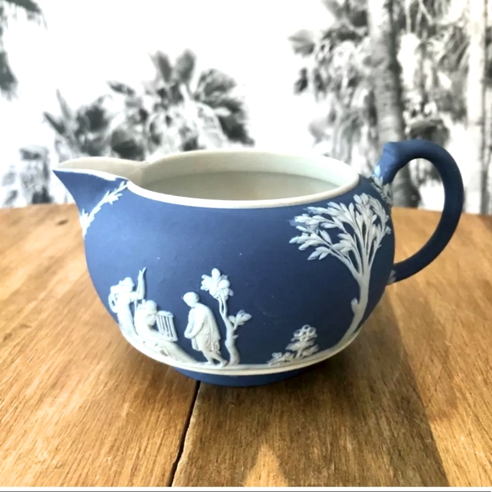 Vintage Wedgwood Etruria Cobalt Blue Embossed Creamer Jug